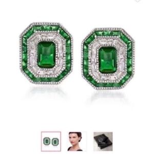 Ross-Simons Simulated Emerald & .50 ct. t.w. CZ Stud Earrings in Sterling Silver